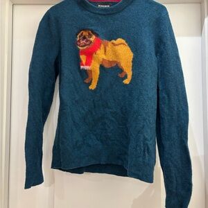 Bonobos Blue Men’s Sweater with Pug Dog Holiday Winter Design Size Medium